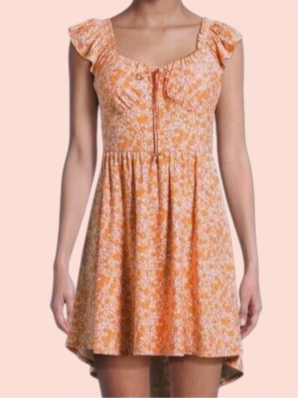 Orange Flutter Sleeve Floral Dress